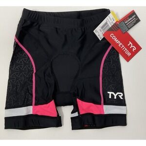 NWT Women's TYR Competitor Collection 6" Triathlon Shorts Black & Pink Size XS